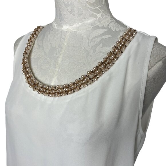Soprano White Sheer Shell with Jeweled Neckline - Picture 4 of 8